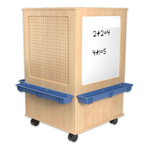 Rolling four-sided dry erase board.