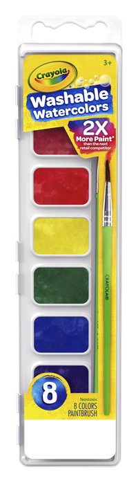 Crayola Watercolor Paint Set, Plastic Square Pan, 8 Assorted Colors, Item Number 008190