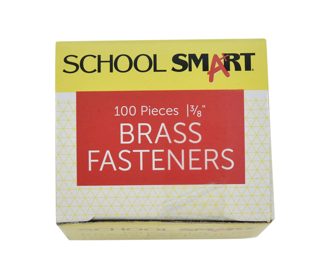School Smart Fastener with Stiff Shank, No 1 x 3/8 in L, Metal, Brass Plated, Pack of 100