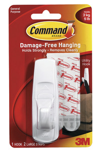 Command Reusable Utility Hook with Removable Adhesive Strips, Large, 5 lb Capacity 023202
