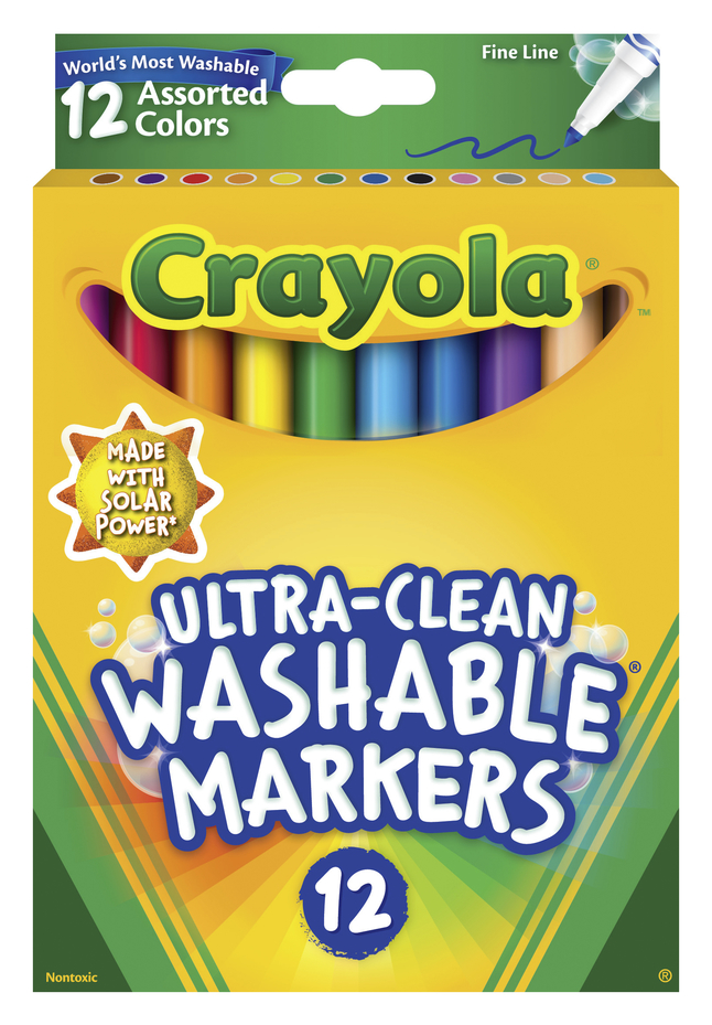 Crayola Non-Toxic Thinline Washable Marker Set, Assorted Colors, Set of 12