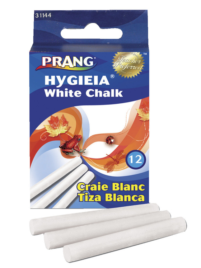Prang Hygieia Dustless Board Chalk, White, 3.25 x 0.37 - 12 count