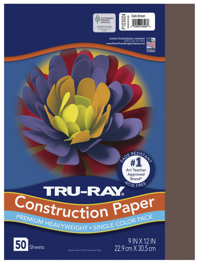 Tru-Ray Sulphite Construction Paper, 9x12 Inches, Dark Brown, 50 Sheets