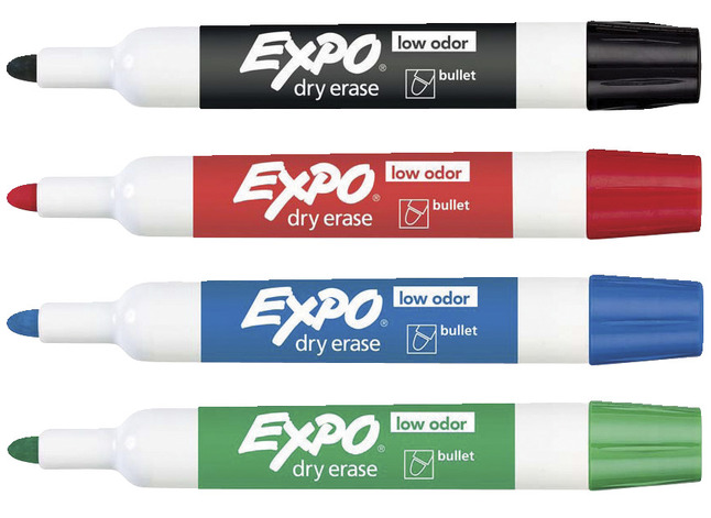 EXPO Dry Erase Markers, Whiteboard Markers with Low Odor Ink, Fine Tip,  Assorted Vibrant Colors, 4 Per Pack, 3 Packs