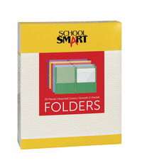 School Smart Smooth 2-Pocket Folder with Fasteners, Assorted Colors, Pack of 25 067505