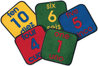 Carpets for Kids KID$Value PLUS Bilingual Number Seating Squares Carpet Set, 12 x 12 Inches, Square, Set of 10, Multicolored, Item Number 076258