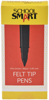 School Smart Felt Tip Pen Marker, Water Based Ink Fine Tip, Black, Pack of 12 Item Number 077235