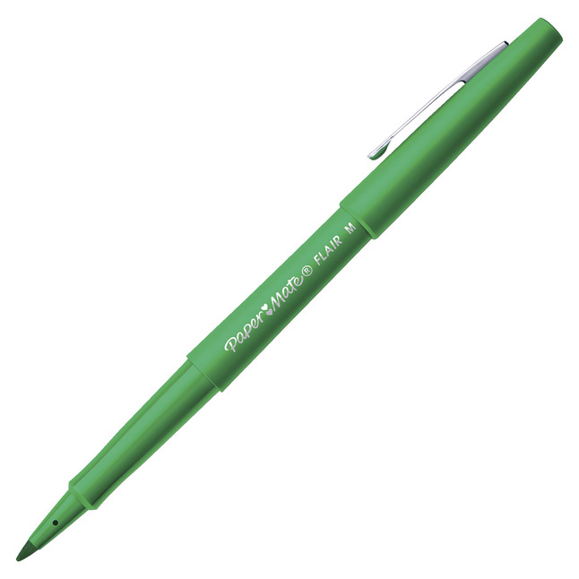 Paper Mate Flair Felt Tip Pens, Medium Point, Green, Pack of 12