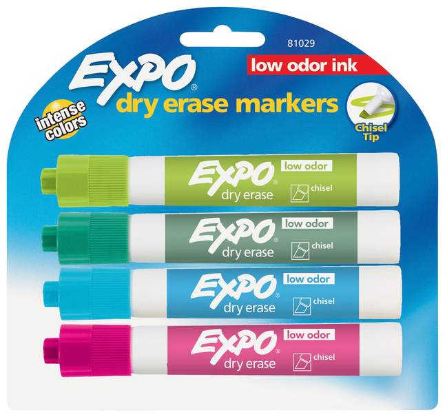 EXPO Dry Erase Markers, Whiteboard Markers with Low Odor Ink, Fine Tip,  Assorted Vibrant Colors, 4 Per Pack, 3 Packs