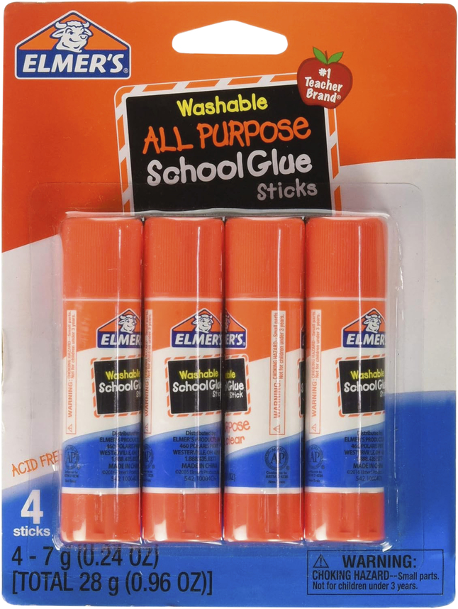 Elmer's E542 Washable School Glue Sticks .24oz Repositionable Stick Four Pack