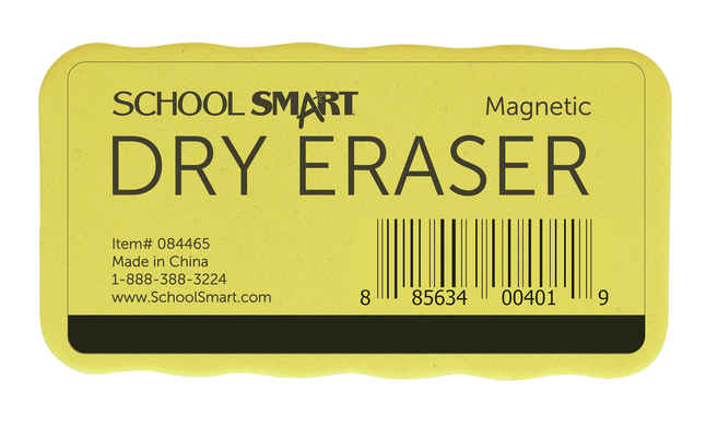School Smart Magnetic Whiteboard Eraser, 2 x 4 Inches, Yellow Handle and  Black Foam