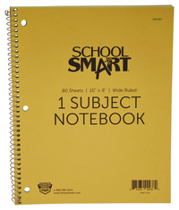 School Smart Spiral Non-Perforated 1 Subject Wide Ruled Notebook, 10 x 8 Inches 085262