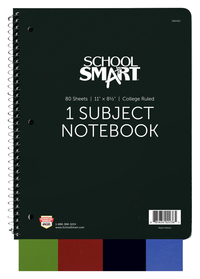 School Smart Spiral Non-Perforated 1 Subject College Ruled Notebook, 80 Sheets, 11 x 8-1/2 Inches Item Number 085420