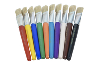 School Smart Chubby Paint Brushes, Flat Tip with Hog Bristles, 7-1/2 Inches, Assorted Colors, Set of 10 Item Number 085682