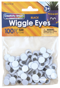Creativity Street Round Wiggle Eye, 15 mm, Black on White, Pack of 100, Item Number 085848