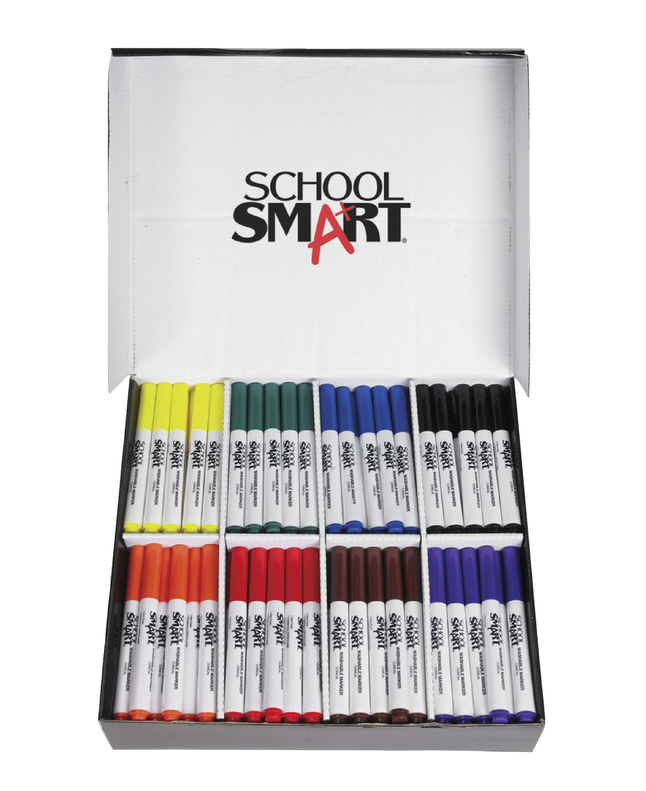 School Smart Washable Marker Classroom Pack, Conical Tip, Assorted Colors,  Pack of 200