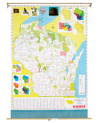 Nystrom Wisconsin Pull Down Roller Classroom Map, 51 x 68 Inches, Item Number 088643