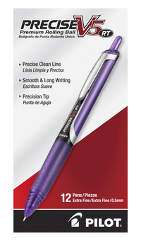 Image for Pilot Precise V5 RT Premium Retractable Rolling Ball Pens, Extra Fine Point, Purple Ink, Pack of 12 from School Specialty