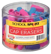 School Smart Pencil Cap Erasers, Chisel, Assorted Colors, Pack of 100 089941