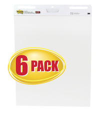 Post-It Self-Stick Easel Pad, 25 x 30 Inches, Unruled, White, 30 Sheets, Pack of 6 1272922