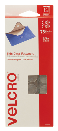 VELCRO Brand Hook and Loop Sticky Thin Fastener Circles, 5/8 Inch, Clear, Pack of 75 1294035