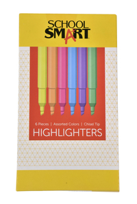 School Smart Highlighter, Chisel Tip, Assorted Colors, Pack of 6 Item Number 1298145