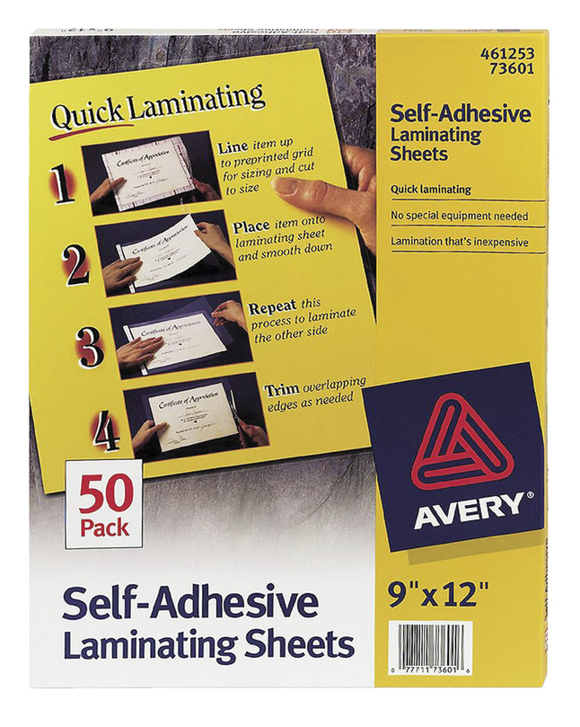 Avery Self-Adhesive Laminating Sheets, 9 x 12, 2 Sheets per pack