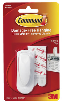 Command Spring Clip with Adhesive Strip, White, Item Number 1328433
