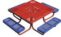 UltraSite Pre-School Square Learning Picnic Table, 78-11/16 x 78-11/16 x 20 Inches, Blue Seat, Red Frame, Item Number 1364780