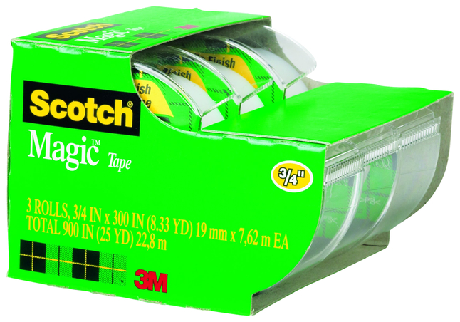 Scotch 810 Magic Tape in Dispenser, 0.75 x 300 Inches, Matte Clear, Pack of  3