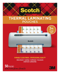 Scotch Thermal Laminating Pouch, 8-9/10 x 11-2/5 Inches, 3 mil Thick, Pack of 50, Item Number 1388771