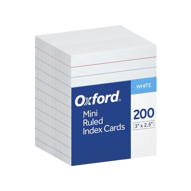 Oxford Index Cards, 3 x 2.5, Ruled Mini, White - 200 pack