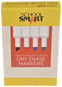 School Smart Dry Erase Markers, Chisel Tip, Low Odor, Assorted Colors, Pack of 4 Item Number 1400750