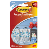 Command Hook with 4 Adhesive Strips, Small, 1 lb, Clear, Pack of 2, Item Number 1434805