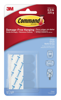 Command Refill Strip, Small, .5 lb, Clear, Pack of 12 1434863