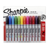 Sharpie Permanent Marker, Brush Tip, Assorted Color, Set of 12 Item Number 1438024