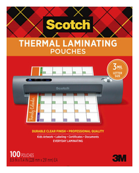 Scotch Thermal Laminating Pouch, 8-9/10 x 11-2/5 Inches, 3 mil Thick, Pack of 100, Item Number 1438680