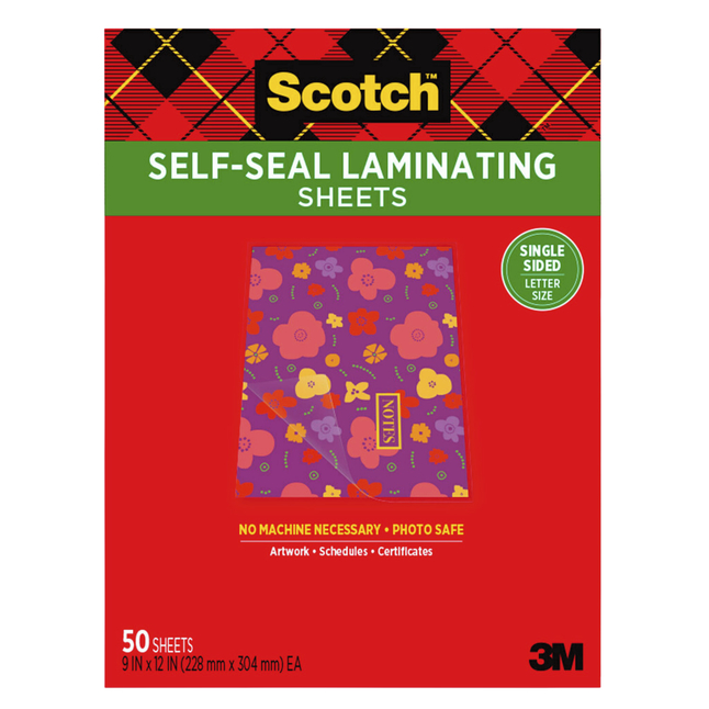 Peel & Stick Self-Adhesive Clear Laminating Sheets, Pack of 50, 9 x 12  inches