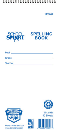 School Smart Spelling Tablet, 4 x 9 Inches, Spiral Bound, 40 Sheets 1486644