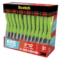 Scotch Soft Touch Pointed Kids Scissors, 5 Inches, Stainless Steel Blade, Pack of 12, Item Number 1494629