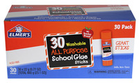 Elmer's Washable School Glue Stick, 0.77 Ounces, Clear, Pack of 30 Item Number 1535940