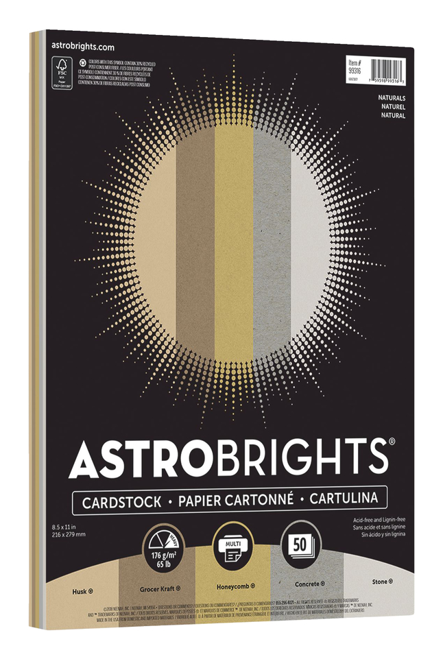 Astrobrights Cardstock, 8-1/2 x 11 Inches, Assorted Naturals, 50 Sheets