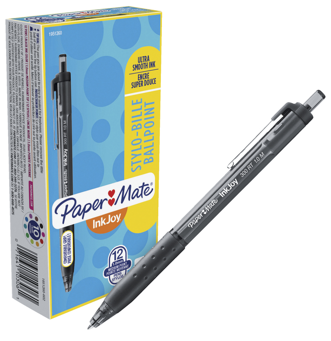 Paper Mate Inkjoy Ballpoint Stylo Pens, 1.0mm, Black, Box of 12