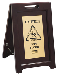 Rubbermaid Brass Plaque Wooden Caution Floor Sign , 2-Sided, Gold, Item Number 1569789