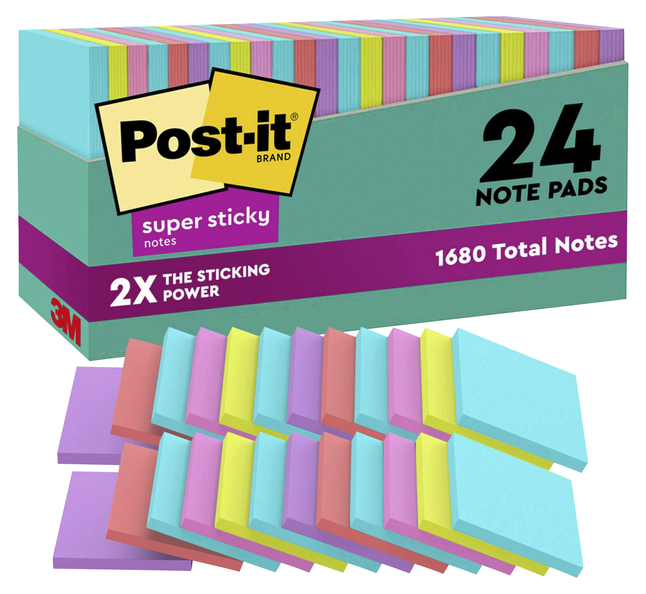Post-it Super Sticky Notes, 3 x 3 Inches, Miami Colors, 24 Pads with