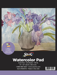 Sax Watercolor Pad, 90 lb, 9 x 12 Inches, White, 24 Sheets Item Number 1594172