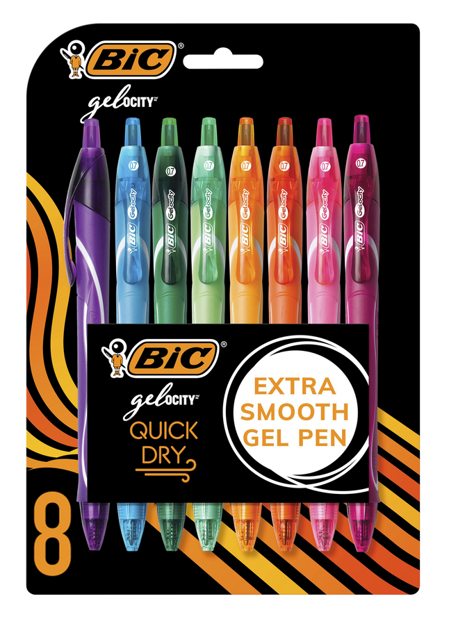 BIC Gel-ocity Quick Dry Retractable Gel Pens, 0.7 mm, Assorted Fashion  Colors, Set of 8