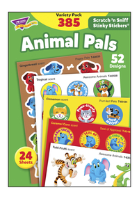 Trend Enterprises Animal Pals Scratch 'N Sniff Stinky Stickers, 52 Designs, 5 Scents, Pack of 385, Item Number 1597423