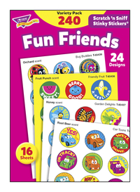 Trend Enterprises Fun Friends Scratch 'N Sniff Stinky Stickers, 4 Scents, 24 Designs, Pack of 240, Item Number 1597425