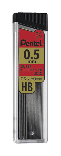 Pentel Super Hi-Polymer Lead Refill, 0.5 mm Fine HB, Pack of 12 tubes 2003573